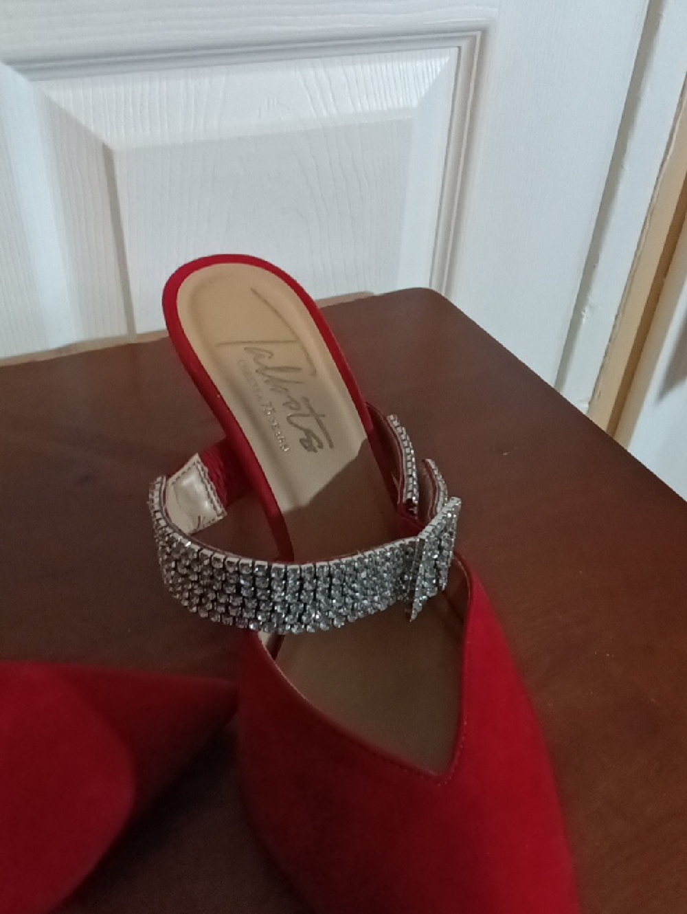 Talbots Red Pointed Toe Mules with Rhinestone Strap - Picture 2 of 3